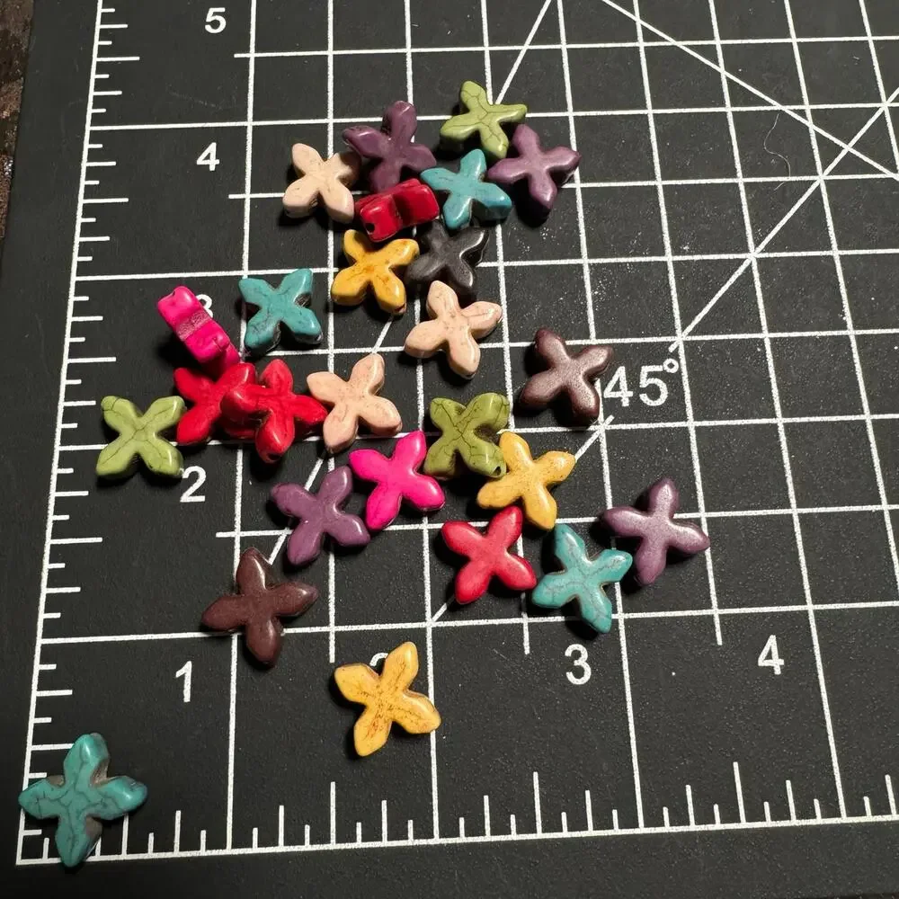Multicolor Rainbow Synthetic Turquoise Cross Beads Jewelry Making Craft Charms